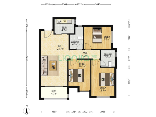 广电兰亭盛荟3期 3室1厅2卫 101平方