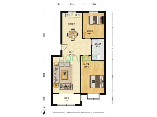 新港家园 2室1厅1卫 90平方