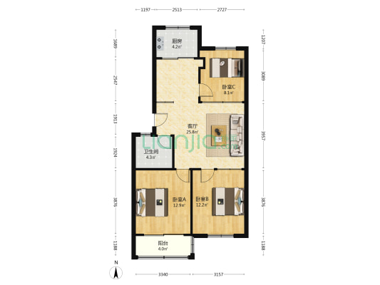 义利小区 3室1厅1卫 86平方