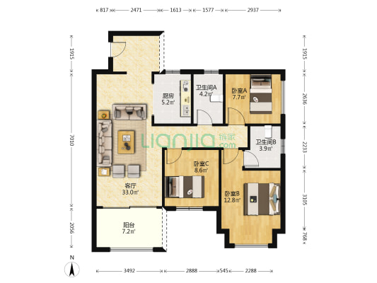 盛世丰华 3室1厅2卫 103平方