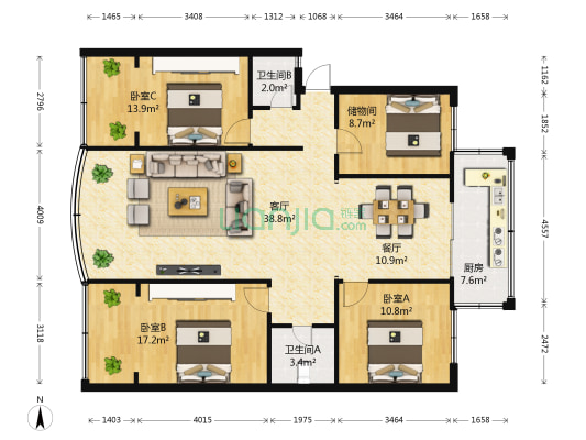 富春街农行宿舍 3室2厅2卫 111平方