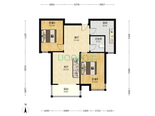 品质社区，不临街，房本满二，全南两居，看房有钥匙-户型图