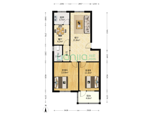 上高办事处教师楼 2室2厅1卫 74平方