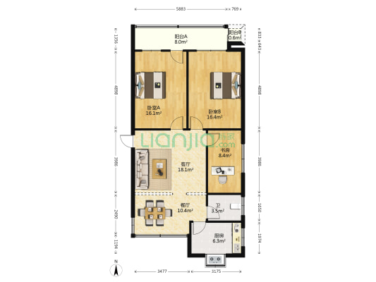 滨湖北路15号 3室2厅1卫 107平方
