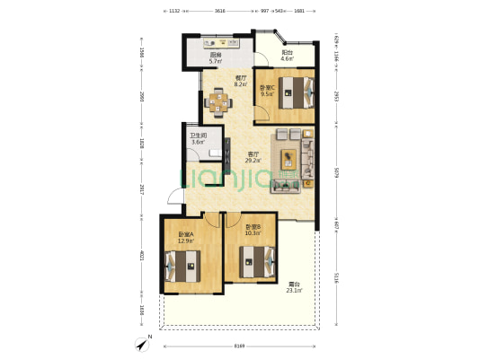 仿江南水乡 3室2厅1卫 102平方
