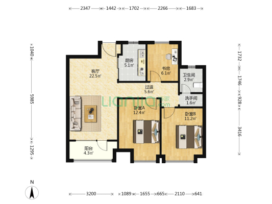 广电兰亭盛荟5期 3室1厅2卫 93平方