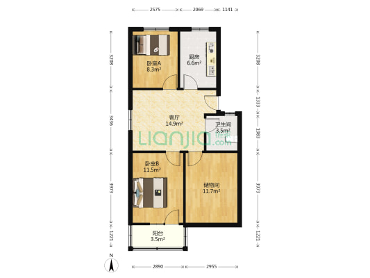 竹木园 2室1厅1卫 73平方
