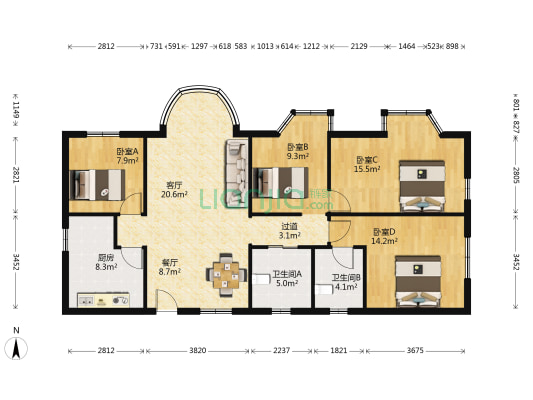 海斯大厦 4室2厅2卫 133平方