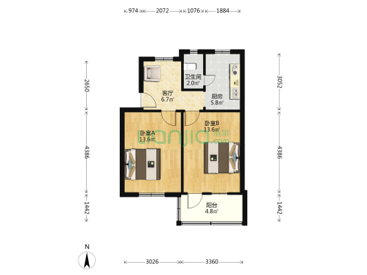 文昌街33号 2室1厅1卫 56平方