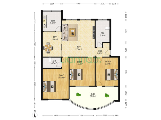 新许路东526号 3室2厅2卫 137平方