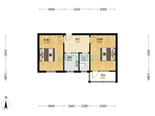 仓巷 2室1厅1卫 60平方