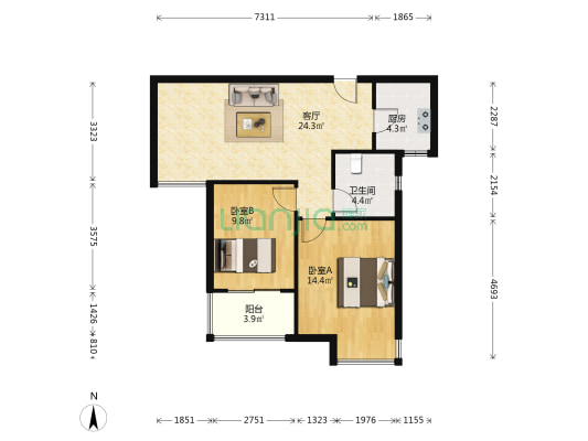 正商城裕园7号院 2室1厅1卫 85平方