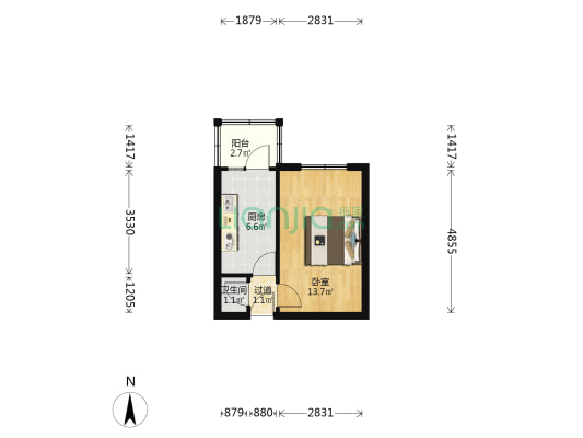 荟芳里小区 1室0厅1卫 33平方
