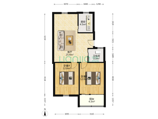 紫荆花园 2室1厅1卫 81平方
