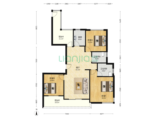 世豪绿洲花苑 3室1厅2卫 136平方