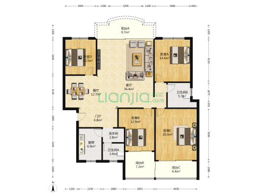 朱紫巷7号 4室2厅3卫 168平方