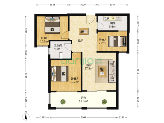 融侨观邸 3室1厅1卫 80平方