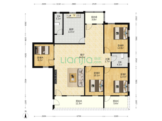 百福街 4室1厅2卫 123平方