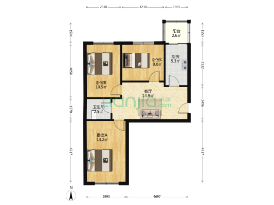 中环19区 3室1厅1卫 78平方