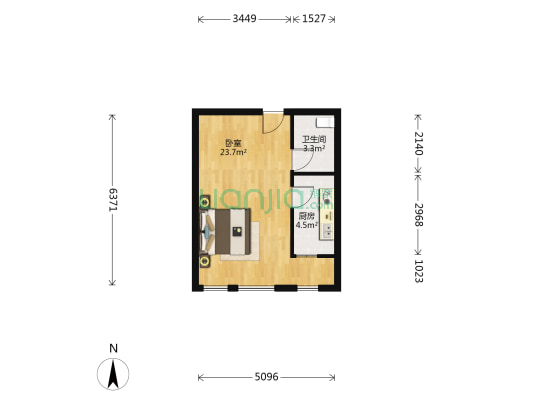 丁豪广场 1室0厅1卫 55平方