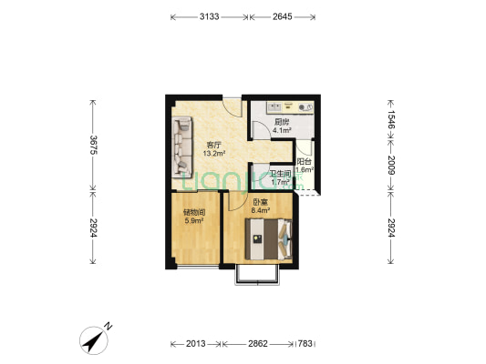 长城宜苑 1室1厅1卫 48平方