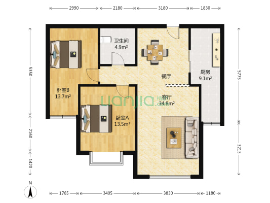 荣江郡 2室1厅1卫 100平方
