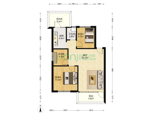 越众小区 3室1厅1卫 75平方