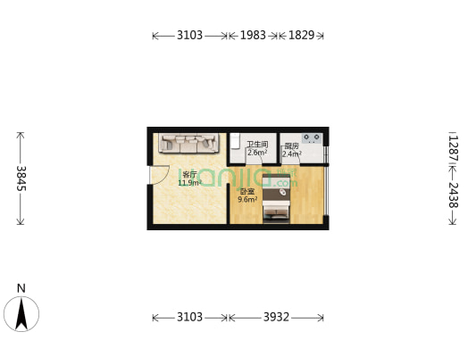 时代天骄 1室1厅1卫 38平方