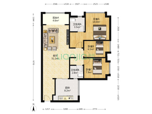 实地常春藤 3室1厅2卫 96平方