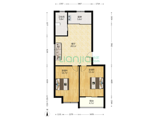 金鑫商贸城 2室1厅1卫 95平方