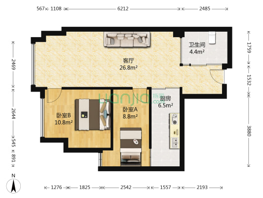 幸福逸家 2室1厅1卫 85平方