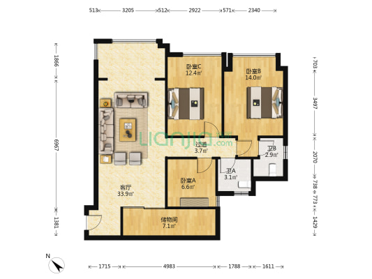 富州平顶山 3室1厅2卫 100平方