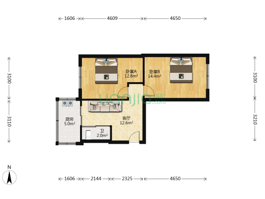 郭家三小区 2室1厅1卫 61平方