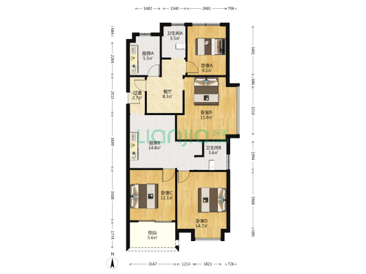 中汇锦园 4室1厅2卫 122平方