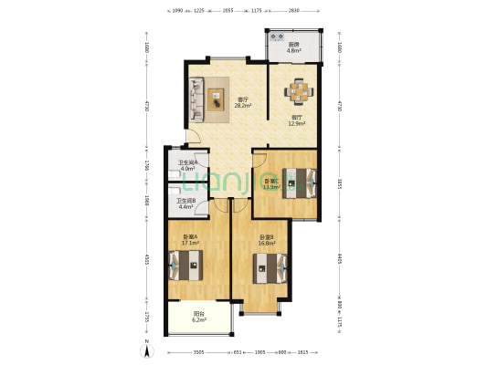 希望山城 3室2厅2卫 128平方