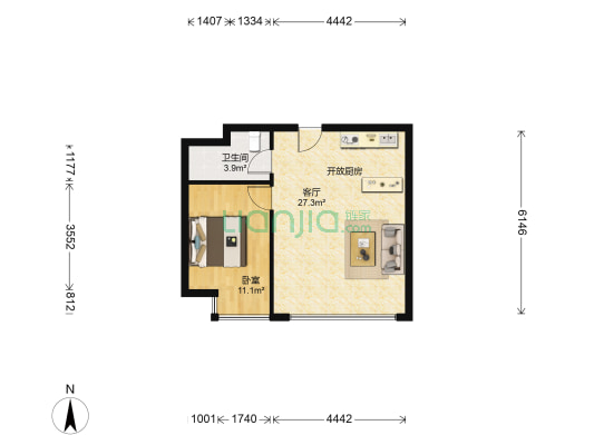 汇丰公馆 1室1厅1卫 60平方