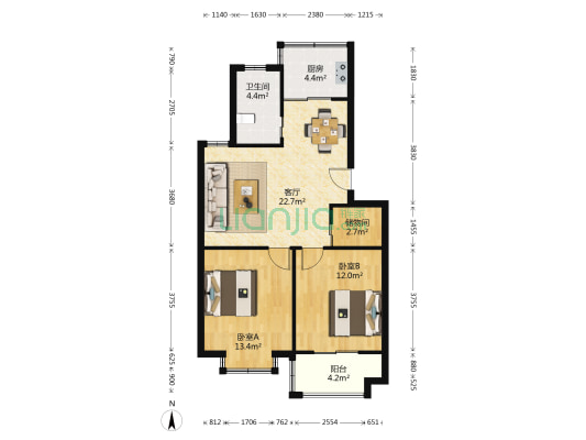 新桥清沁家园二期 2室1厅1卫 77平方