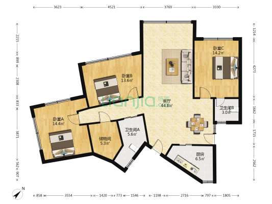 金琳公寓 3室1厅2卫 126平方