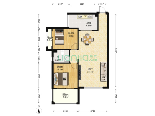 翡翠水城 2室1厅1卫 90平方