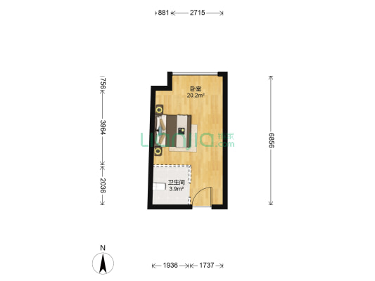 三峰国际广场 1室0厅1卫 40平方