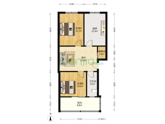 大通路7号 2室1厅1卫 75平方