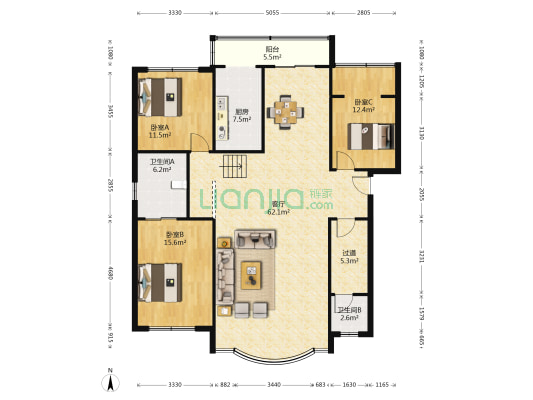 金桂苑 3室1厅2卫 146平方