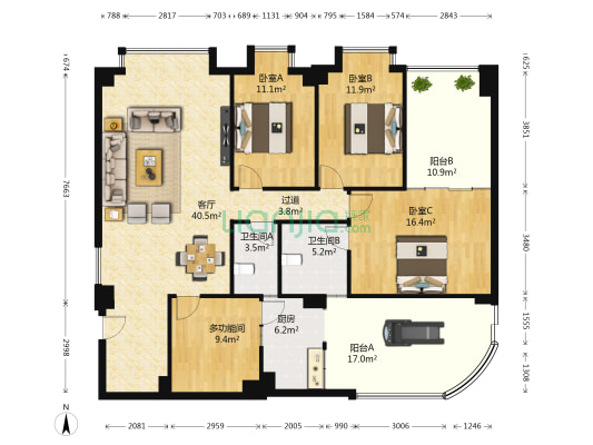 三洲娇子苑 4室1厅2卫 149平方