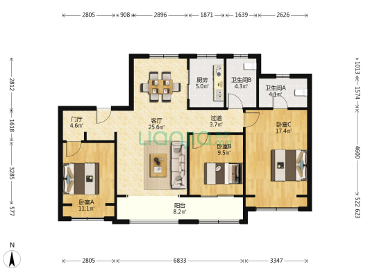 珑悦府西区 3室1厅2卫 130平方