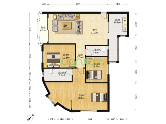惠怡楼 3室1厅2卫 136平方