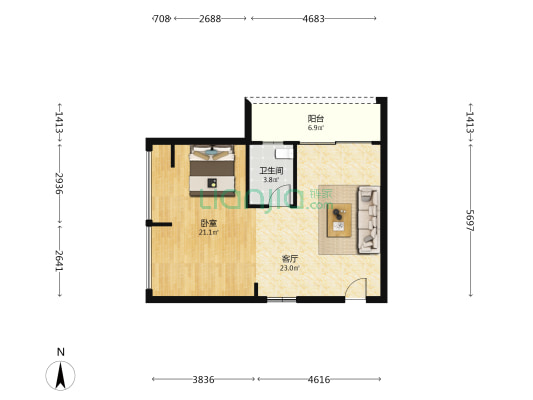 尚东公馆 1室1厅1卫 69平方