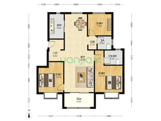 高淳孔雀城湖畔澜庭 3室1厅2卫 114平方