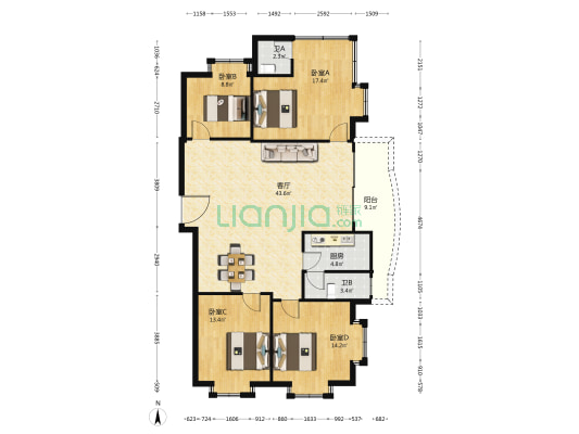 地中皇大厦商住楼 4室1厅2卫 126平方
