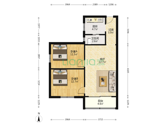 赤岗二街3-7号 2室1厅1卫 72平方