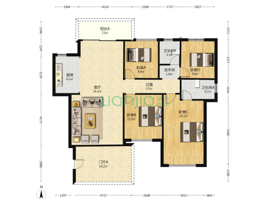滨江睿城一期B区 4室1厅3卫 117平方